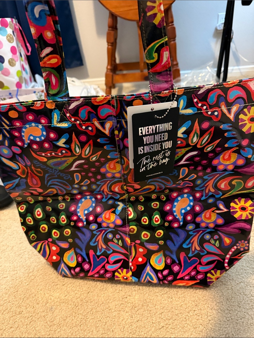 Consuela Black Multicolor Paisley Floral Tote - Picture 4 of 6